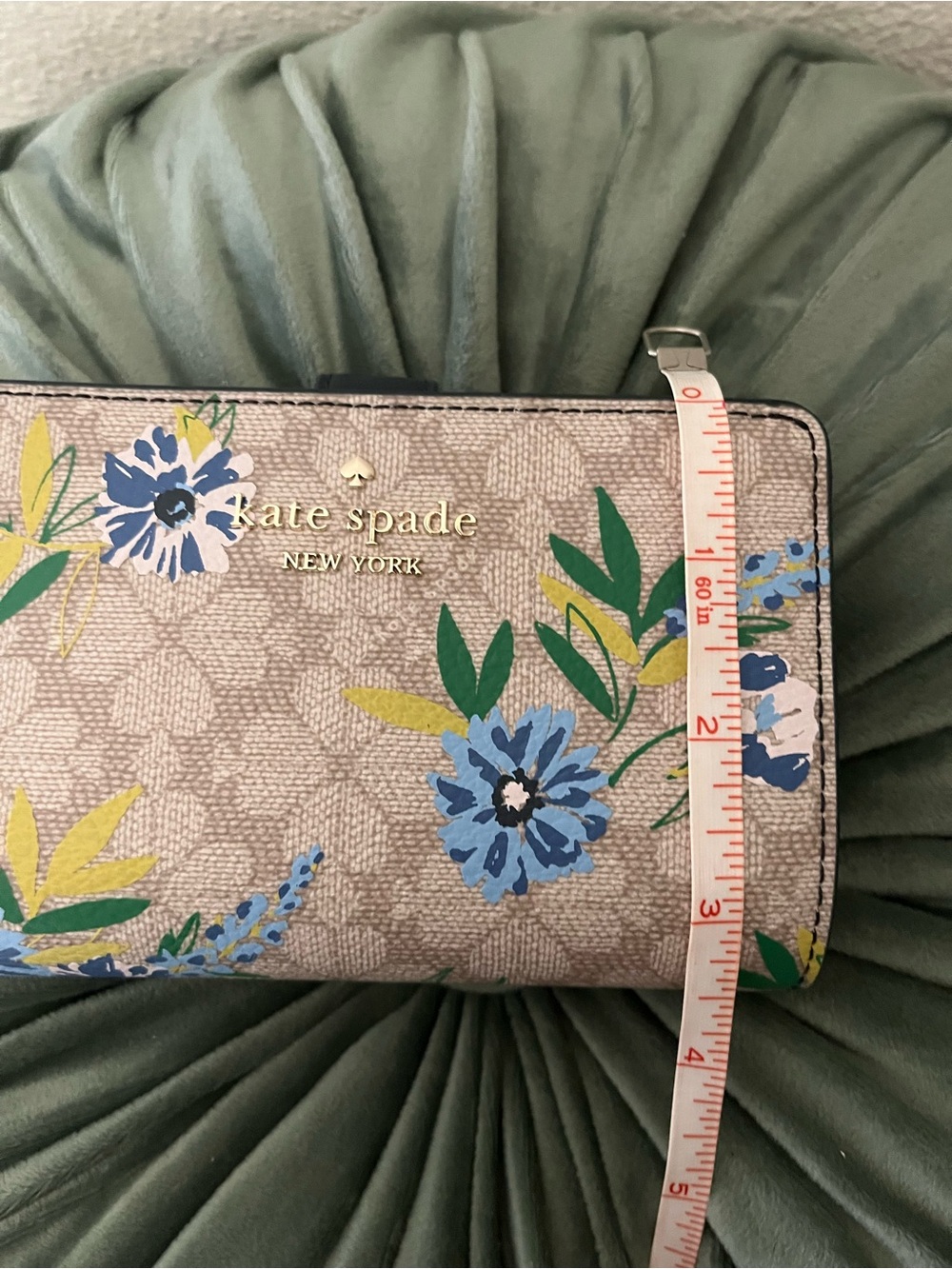 kate spade beige floral zip-around wallet with blue & green blooms - Picture 7 of 8